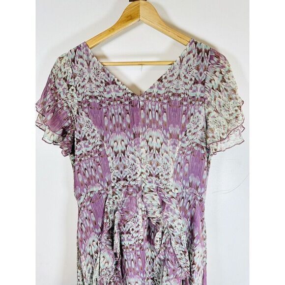 Sundance Purple Watercolor Printed Short Sleeve Silk Chiffon Dress Size 8 EUC - Picture 8 of 16